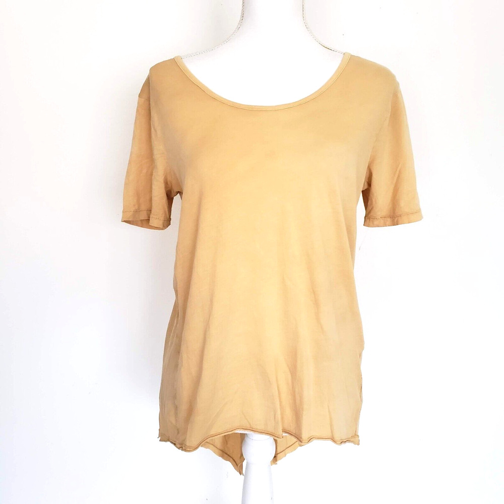 XCVI Tan Blouse Women SIZE XS Hi Low Fitted Short Sleeve Casual Cute Top FLAW